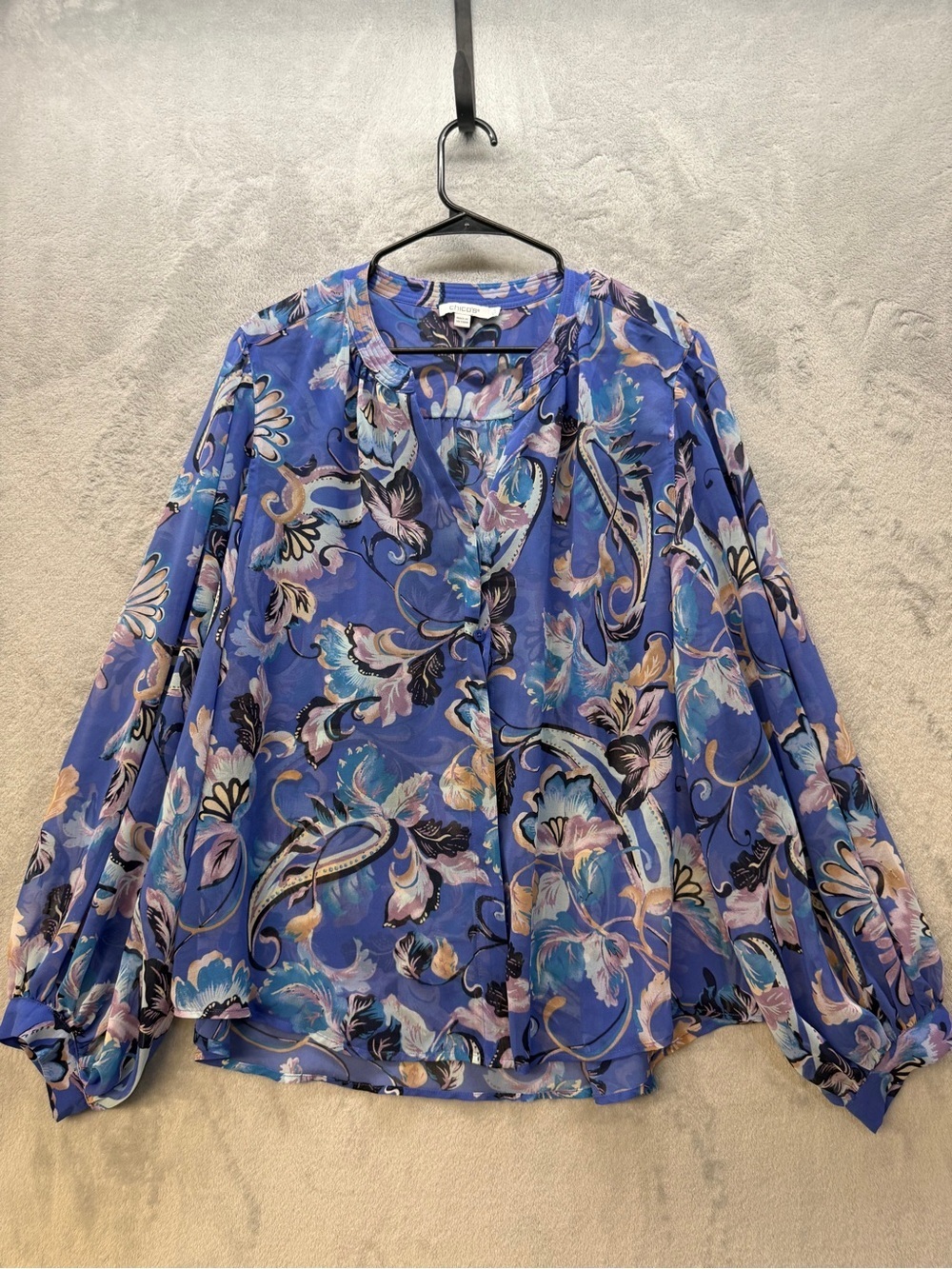 Chico's Purple-Blue Floral Georgette Blouse Size 20 Top - Picture 2 of 8